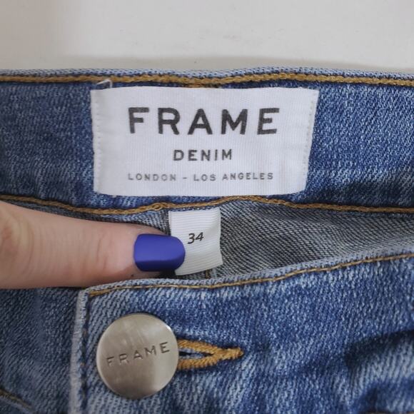 Frame | 34x30 L'Homme Straight Distressed Jeans in Brooks Medium Blue - Picture 6 of 9
